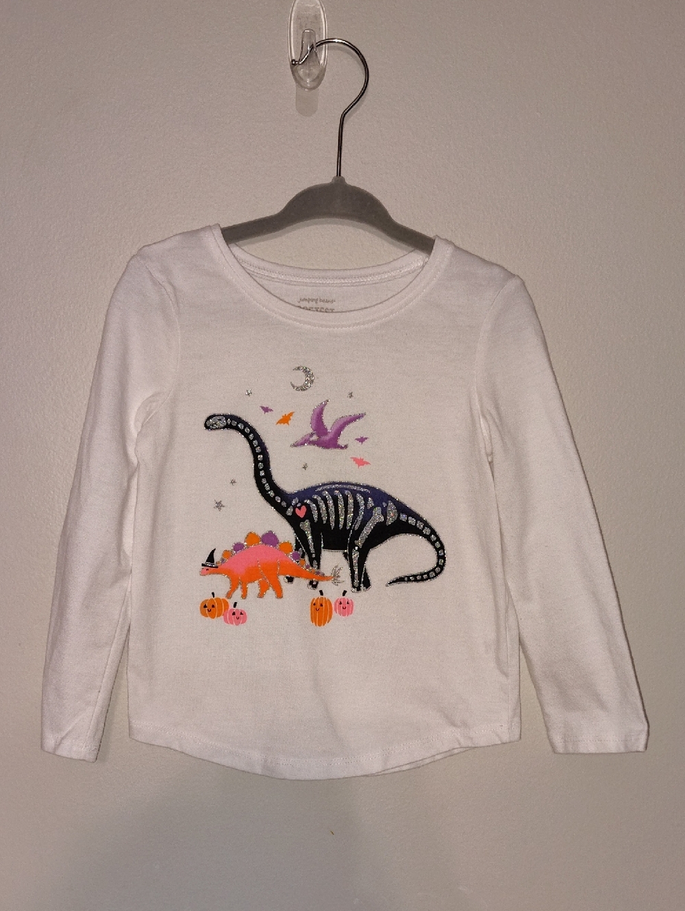 jumping beans White Long-Sleeve Tee with Halloween Dinosaur Graphic